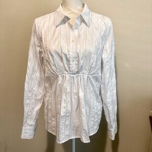 Michael Kors White Textured Button-Down Long Sleeve Blouse Shirt 10